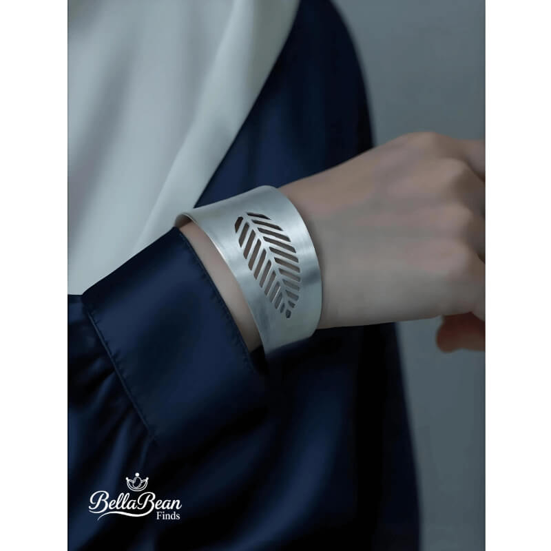 The Botanical Forge Cuff - Heavy Craft Wide Sterling Silver Leaf Bracelet