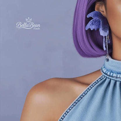 Handmade Blue Butterfly Earrings | Bohemian Fabric Embroidery