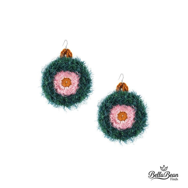 Eco-Dyed Vegan Chunky Hoops: Hand-Crochet Circle Earrings with Silver Hook