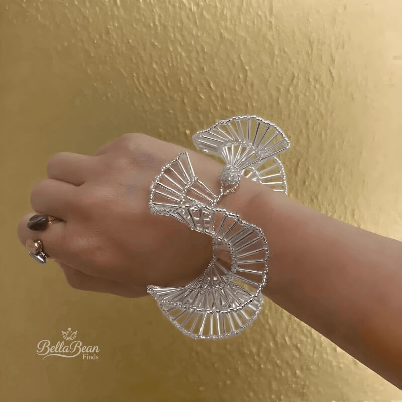 Artisan Beaded Wave Bracelet - 3D Textured Handmade Cuff with Organic Design