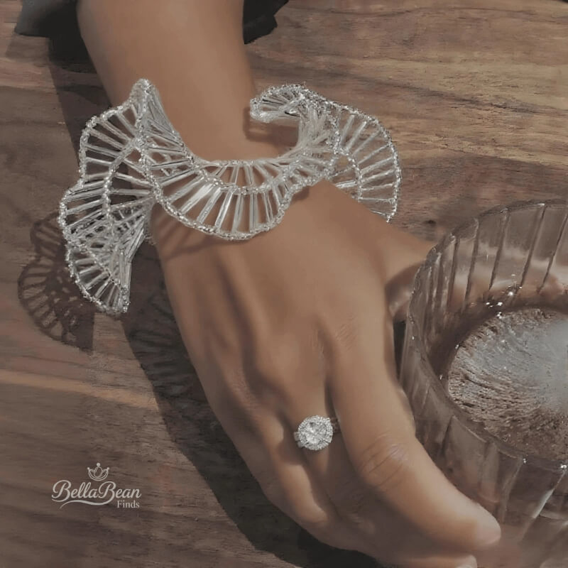 Artisan Beaded Wave Bracelet - 3D Textured Handmade Cuff with Organic Design