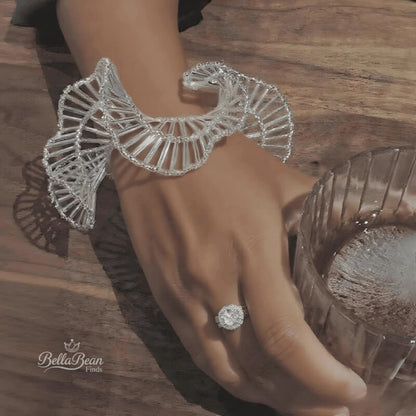 Artisan Beaded Wave Bracelet - 3D Textured Handmade Cuff with Organic Design