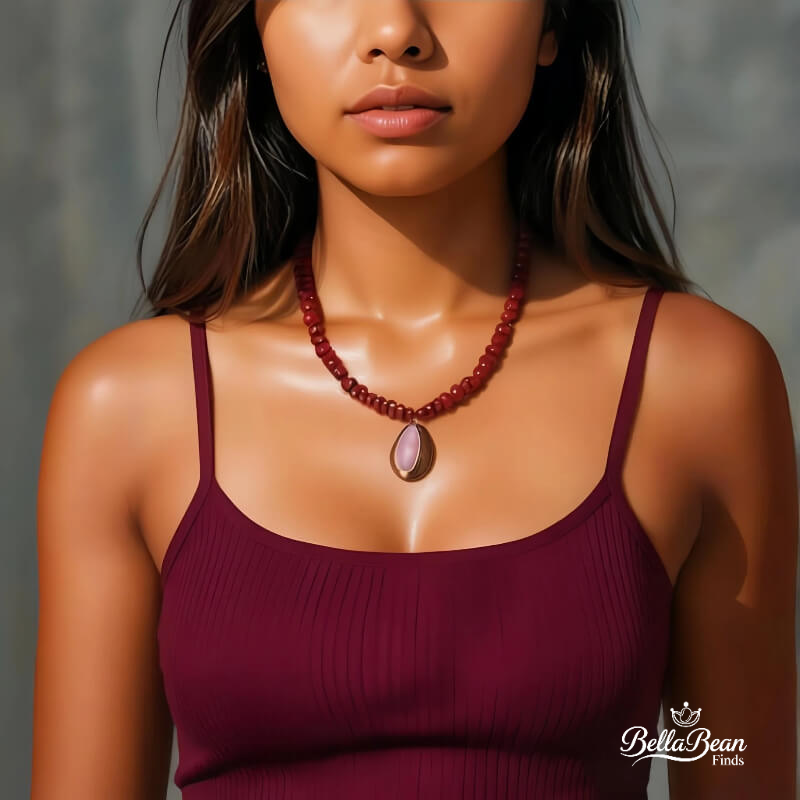 Oceanic Verses: Artisan-Crafted Sea Shell Pendant Necklace with Red Strand