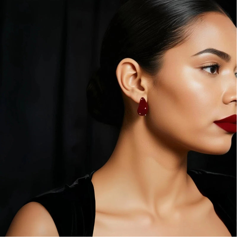 The Crimson Comma: A Pause in Your Story | Velvet Earrings with Pearl & Zircon