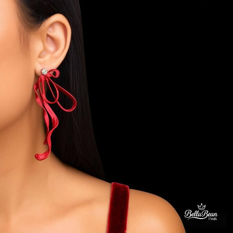 Sparkling 3D Bow Studs | Sculpted Ribbon Earrings with Rhinestones