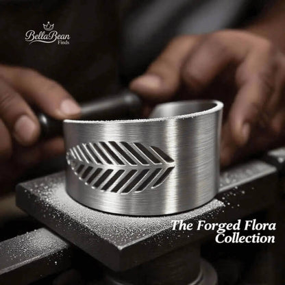 The Botanical Forge Cuff - Heavy Craft Wide Sterling Silver Leaf Bracelet