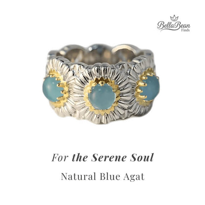 Choose Your Stone: Blue Chalcedony or Yellow Agate Daisy Ring in Sterling Silver