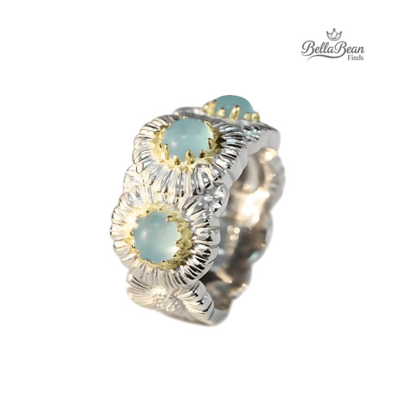 Choose Your Stone: Blue Chalcedony or Yellow Agate Daisy Ring in Sterling Silver