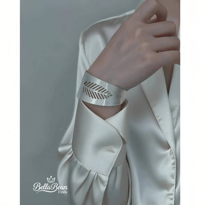 The Botanical Forge Cuff - Heavy Craft Wide Sterling Silver Leaf Bracelet