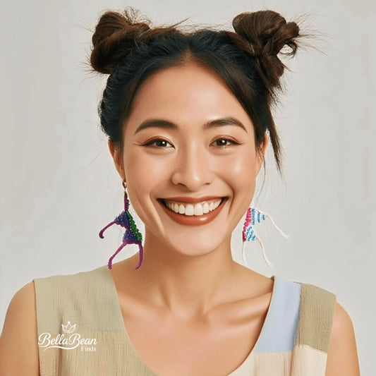 Asymmetric Hand-Crocheted Bikini Earrings - Lightweight Artistic Statement Piece