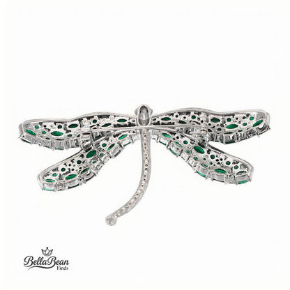 The Verdant Dragonfly Lapel Pin | Artisan Crystal Brooch for Elegant Attire