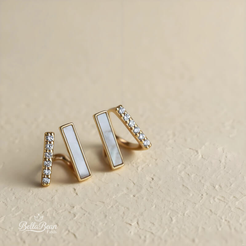 The Architectural Duo: Gold-Framed Mother-of-Pearl Stud Earrings