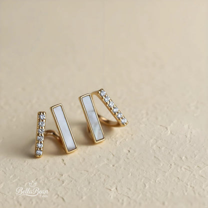 The Architectural Duo: Gold-Framed Mother-of-Pearl Stud Earrings