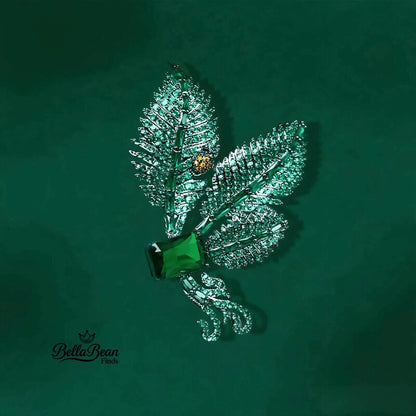 The Enchanted Leaf Brooch - Vintage Green Zirconia & Ladybug Blazer Pin