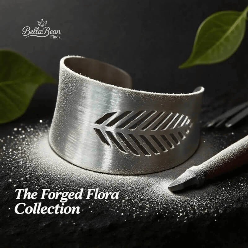The Botanical Forge Cuff - Heavy Craft Wide Sterling Silver Leaf Bracelet