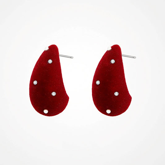 The Crimson Comma: A Pause in Your Story | Velvet Earrings with Pearl & Zircon