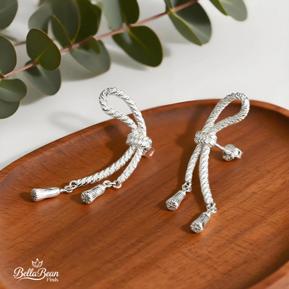 The Silver Sway: Fluid Knot & Tassel Earrings in Solid 925 Sterling Silver