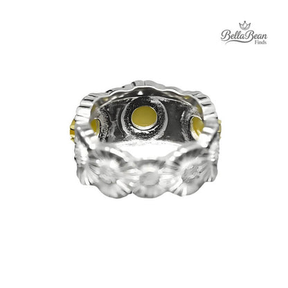 Choose Your Stone: Blue Chalcedony or Yellow Agate Daisy Ring in Sterling Silver