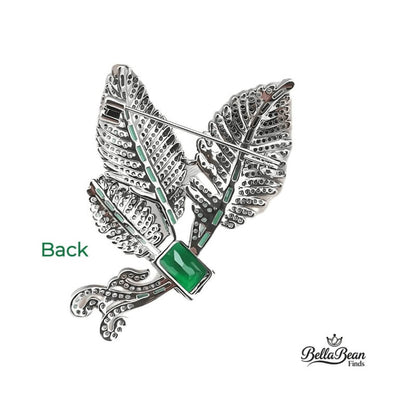 The Enchanted Leaf Brooch - Vintage Green Zirconia & Ladybug Blazer Pin