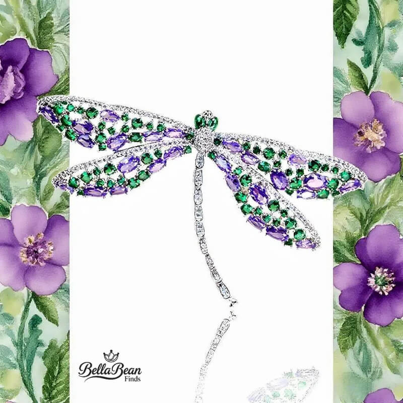 The Verdant Dragonfly Lapel Pin | Artisan Crystal Brooch for Elegant Attire
