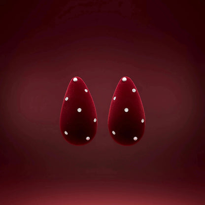 The Crimson Comma: A Pause in Your Story | Velvet Earrings with Pearl & Zircon