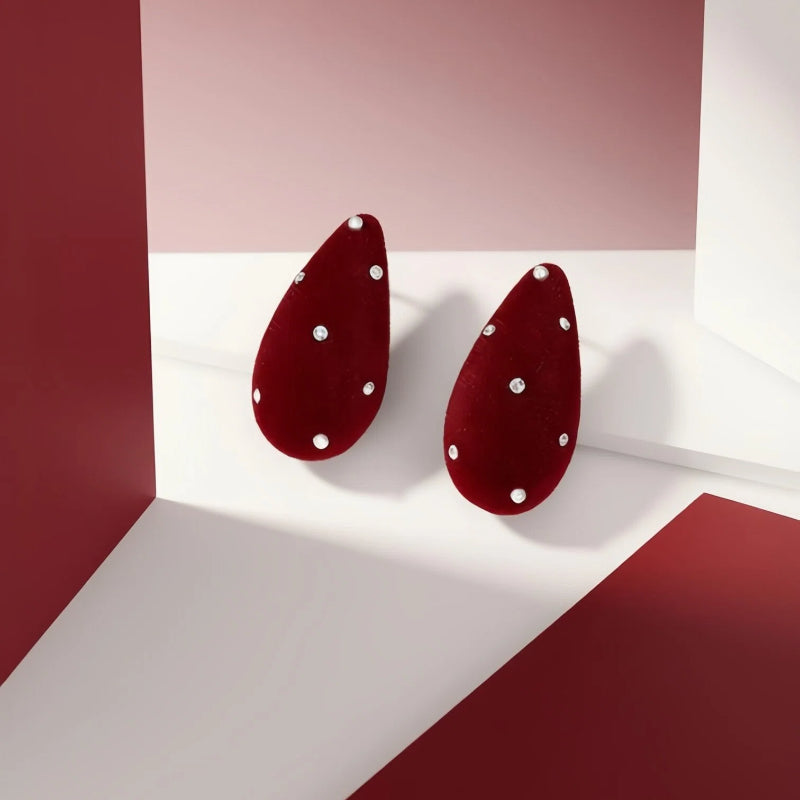 The Crimson Comma: A Pause in Your Story | Velvet Earrings with Pearl & Zircon