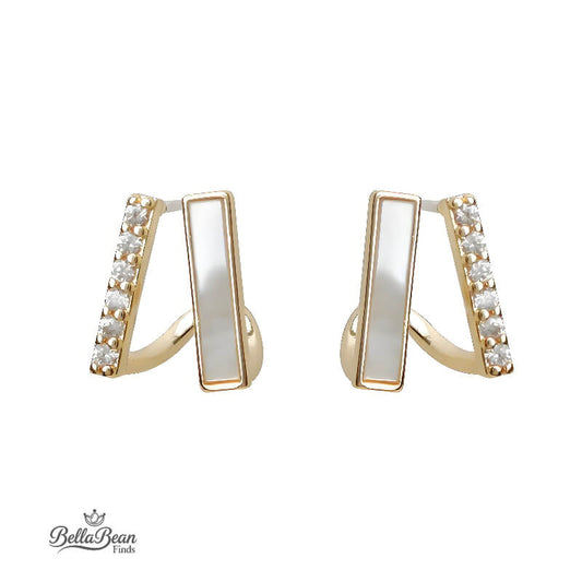 The Architectural Duo: Gold-Framed Mother-of-Pearl Stud Earrings