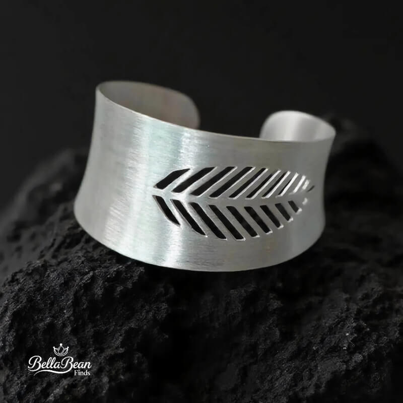 The Botanical Forge Cuff - Heavy Craft Wide Sterling Silver Leaf Bracelet