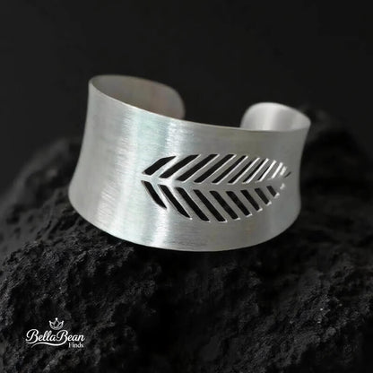 The Botanical Forge Cuff - Heavy Craft Wide Sterling Silver Leaf Bracelet