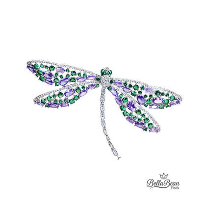 The Verdant Dragonfly Lapel Pin | Artisan Crystal Brooch for Elegant Attire