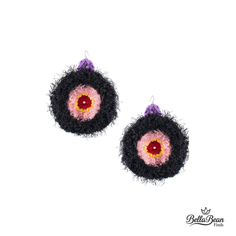 Eco-Dyed Vegan Chunky Hoops: Hand-Crochet Circle Earrings with Silver Hook