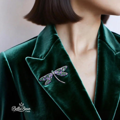 The Verdant Dragonfly Lapel Pin | Artisan Crystal Brooch for Elegant Attire