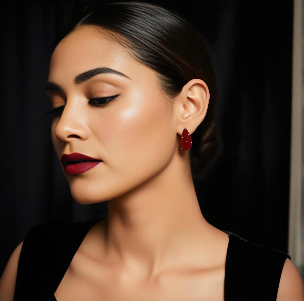 The Crimson Comma: A Pause in Your Story | Velvet Earrings with Pearl & Zircon