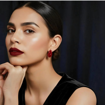 The Crimson Comma: A Pause in Your Story | Velvet Earrings with Pearl & Zircon