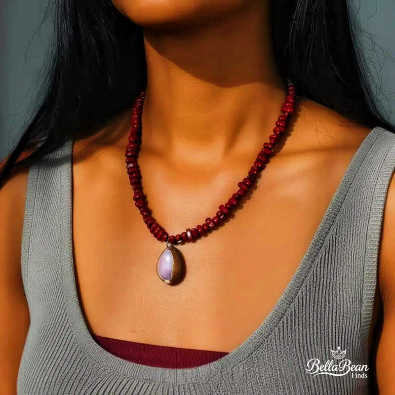 Oceanic Verses: Artisan-Crafted Sea Shell Pendant Necklace with Red Strand