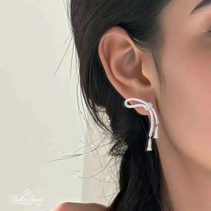 The Silver Sway: Fluid Knot & Tassel Earrings in Solid 925 Sterling Silver