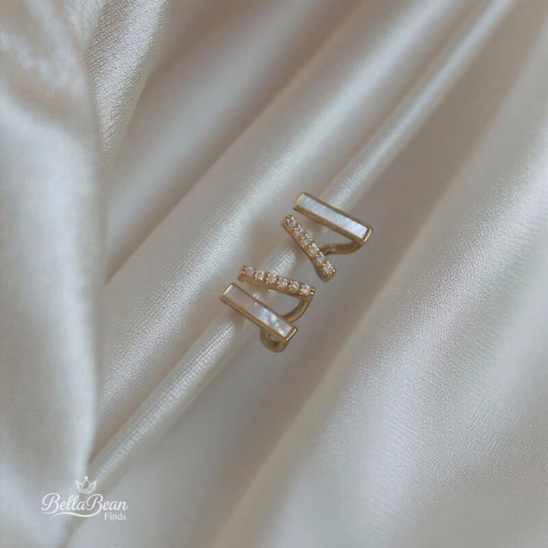 The Architectural Duo: Gold-Framed Mother-of-Pearl Stud Earrings