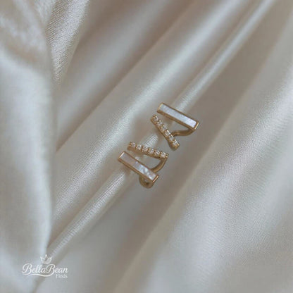 The Architectural Duo: Gold-Framed Mother-of-Pearl Stud Earrings