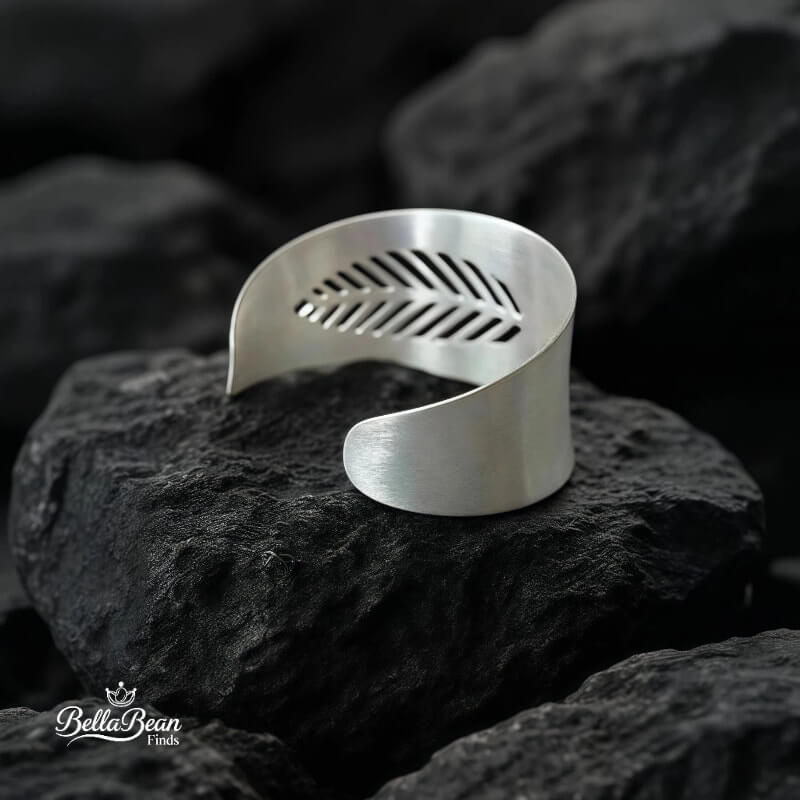 The Botanical Forge Cuff - Heavy Craft Wide Sterling Silver Leaf Bracelet