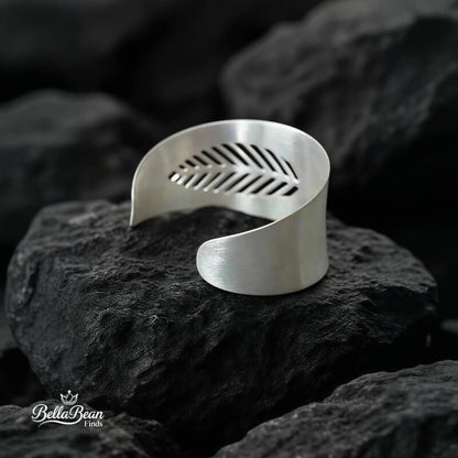 The Botanical Forge Cuff - Heavy Craft Wide Sterling Silver Leaf Bracelet