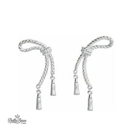 The Silver Sway: Fluid Knot & Tassel Earrings in Solid 925 Sterling Silver