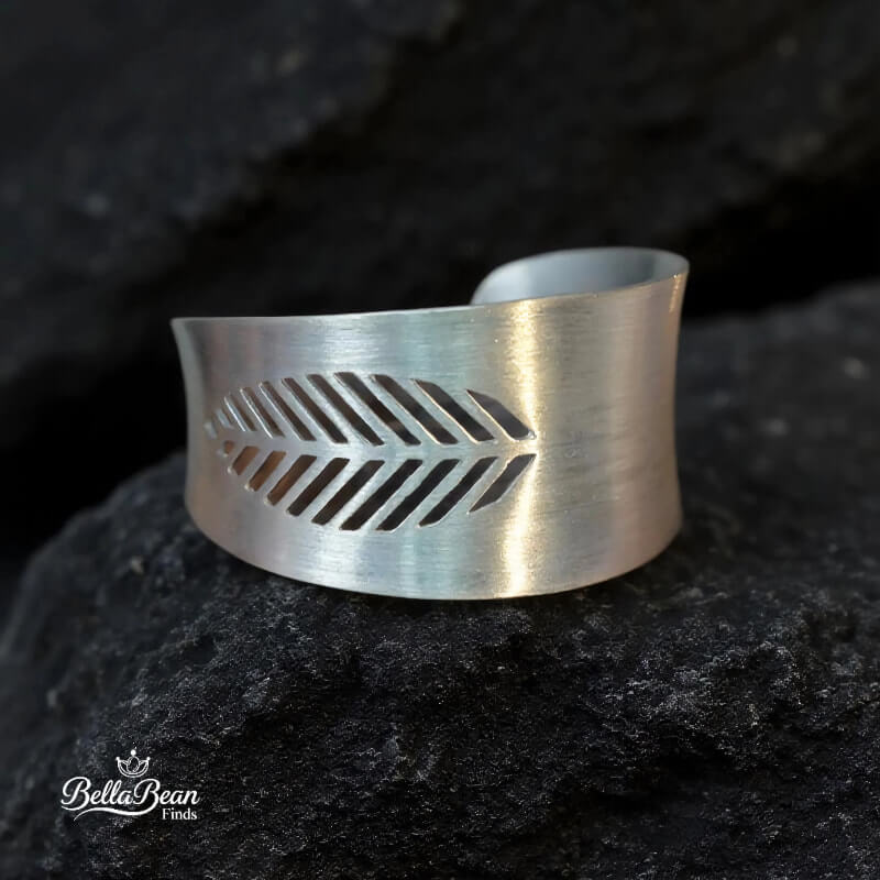 The Botanical Forge Cuff - Heavy Craft Wide Sterling Silver Leaf Bracelet