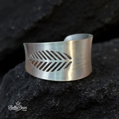 The Botanical Forge Cuff - Heavy Craft Wide Sterling Silver Leaf Bracelet