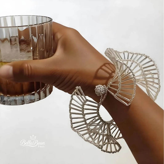 Artisan Beaded Wave Bracelet - 3D Textured Handmade Cuff with Organic Design