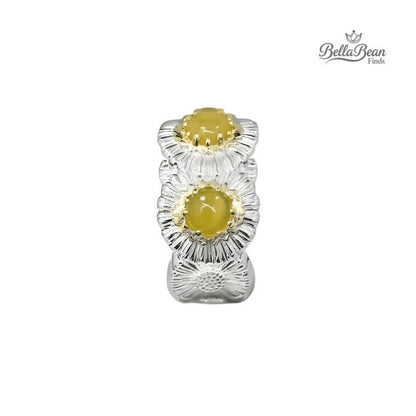 Choose Your Stone: Blue Chalcedony or Yellow Agate Daisy Ring in Sterling Silver