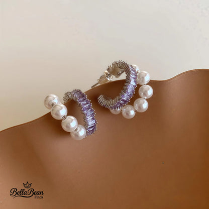 From Power Meeting to First Dance: Pearl & CZ Double Hoop Earrings for Women