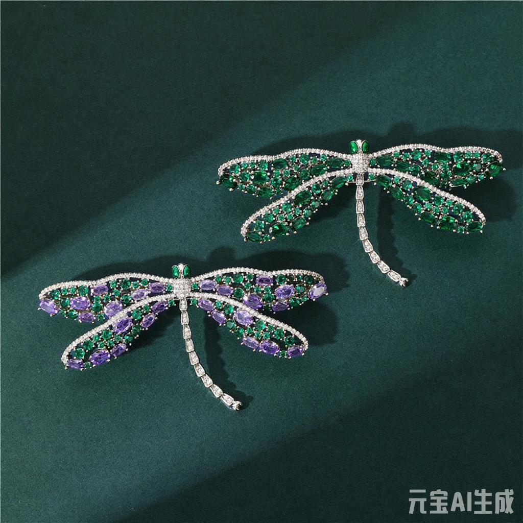 The Verdant Dragonfly Lapel Pin | Artisan Crystal Brooch for Elegant Attire